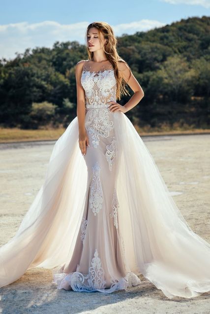 Свадебное платье 8181. Силуэт Рыбка. Цвет Айвори / Капучино. Вид 3