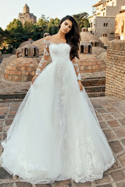 Свадебное платье 4281. Силуэт Рыбка. Цвет Айвори / Капучино. Вид 3