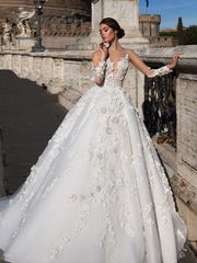 Свадебное платье 8381. Силуэт Пышное, А-силуэт. Цвет Айвори / Капучино. Вид 1