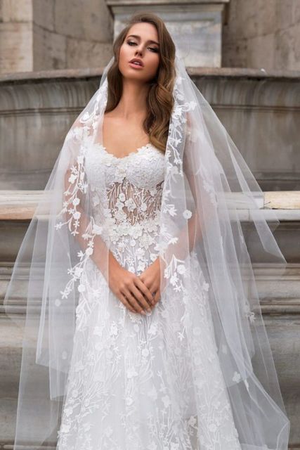 Свадебное платье 6581. Силуэт А-силуэт. Цвет Айвори / Капучино. Вид 3