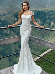 Свадебное платье 1081. Силуэт Рыбка. Цвет Айвори / Капучино. Вид 1