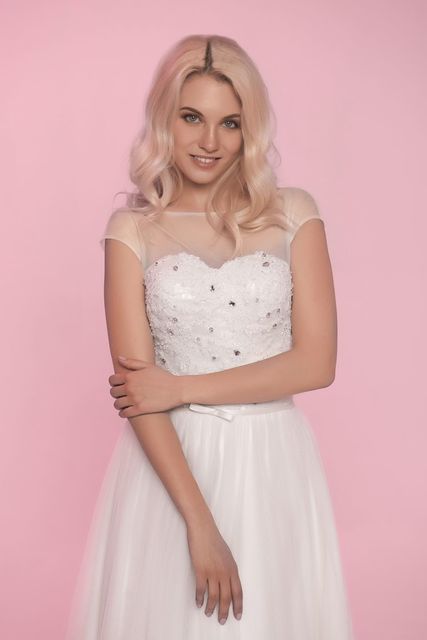 Свадебное платье Atria. Силуэт А-силуэт. Цвет Айвори / Капучино. Вид 3