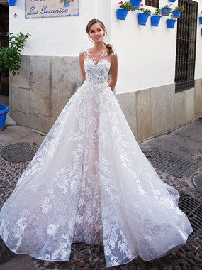 Свадебное платье 8130. Силуэт А-силуэт. Цвет оттенки Розового. Вид 1
