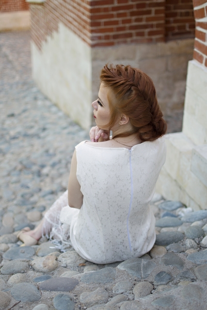 Свадебное платье из жакарда. Силуэт А-силуэт, Прямое. Цвет Айвори / Капучино. Вид 2