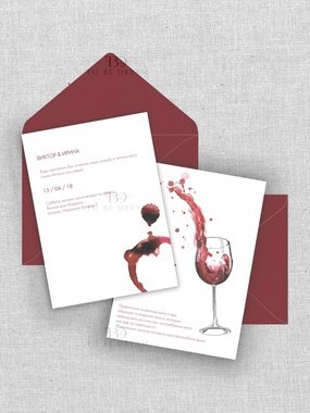 Прямоугольные / Квадратные  Свадебное пригласительное Вино в бокале от Студия дизайна и каллиграфии To Be Dream 2