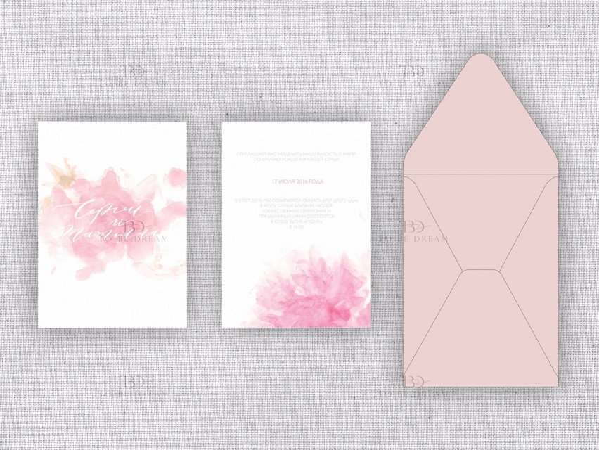 Прямоугольные / Квадратные Свадебное пригласительное Розовые оттенки от Студия дизайна и каллиграфии To Be Dream 2