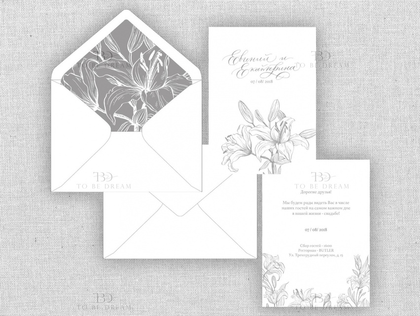 Прямоугольные / Квадратные Пригласительное на свадьбу Лилии от Студия дизайна и каллиграфии To Be Dream 2
