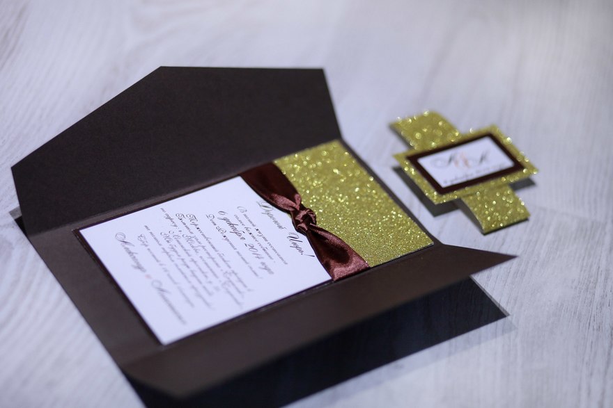 Открытка, Прямоугольные / Квадратные Свадебное приглашение Шоколад от Krokusdecor - студия декора Елены Сиухиной 2