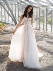 Свадебное платье Аура. Силуэт А-силуэт. Цвет Айвори / Капучино. Вид 1