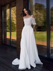 Свадебное платье Вилма. Силуэт А-силуэт. Цвет Белый / Молочный. Вид 1