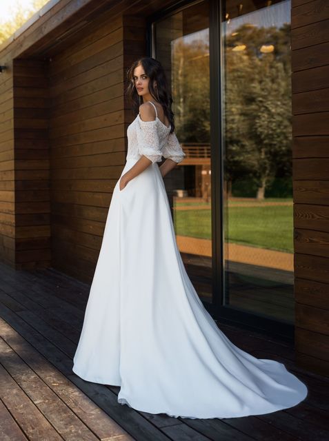 Свадебное платье Вилма. Силуэт А-силуэт. Цвет Белый / Молочный. Вид 2