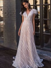 Свадебное платье Винченса. Силуэт А-силуэт. Цвет Айвори / Капучино. Вид 1