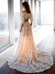 Свадебное платье Дженни. Силуэт А-силуэт. Цвет Персик / Оранжевый. Вид 2