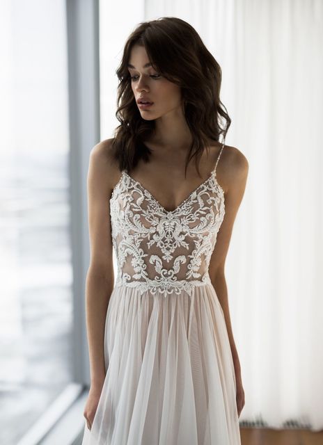 Свадебное платье Илана. Силуэт А-силуэт. Цвет Айвори / Капучино. Вид 3