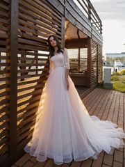 Свадебное платье Кидни. Силуэт А-силуэт. Цвет Айвори / Капучино. Вид 1