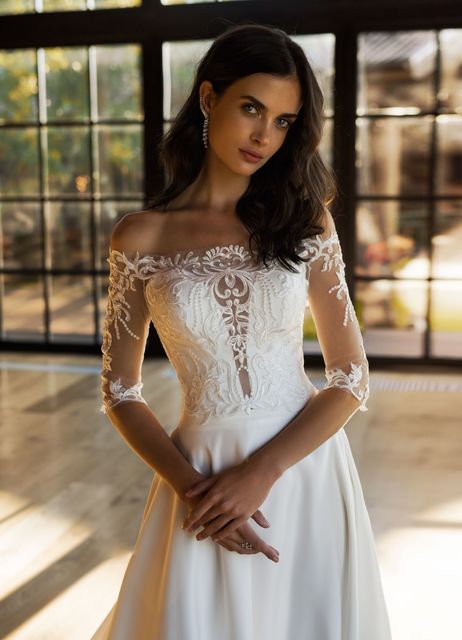 Свадебное платье Клео. Силуэт А-силуэт. Цвет Белый / Молочный. Вид 2