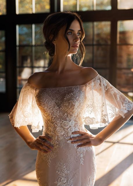 Свадебное платье Ксанти. Силуэт Рыбка. Цвет Айвори / Капучино. Вид 3