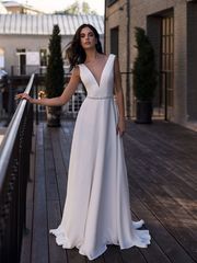 Свадебное платье Ларсен. Силуэт А-силуэт. Цвет Белый / Молочный. Вид 1