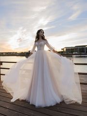 Свадебное платье Лейла. Силуэт А-силуэт. Цвет Айвори / Капучино. Вид 1