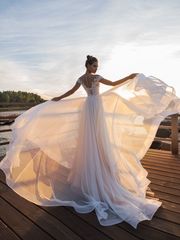 Свадебное платье Лилье. Силуэт А-силуэт. Цвет Айвори / Капучино. Вид 2