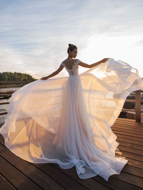 Свадебное платье Лилье. Силуэт А-силуэт. Цвет Айвори / Капучино. Вид 2