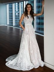 Свадебное платье Мартина. Силуэт А-силуэт. Цвет Айвори / Капучино. Вид 1