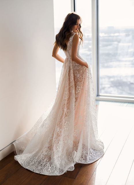 Свадебное платье Мартина. Силуэт А-силуэт. Цвет Айвори / Капучино. Вид 2