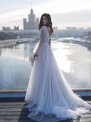 Свадебное платье Монэ. Силуэт А-силуэт. Цвет Айвори / Капучино. Вид 2