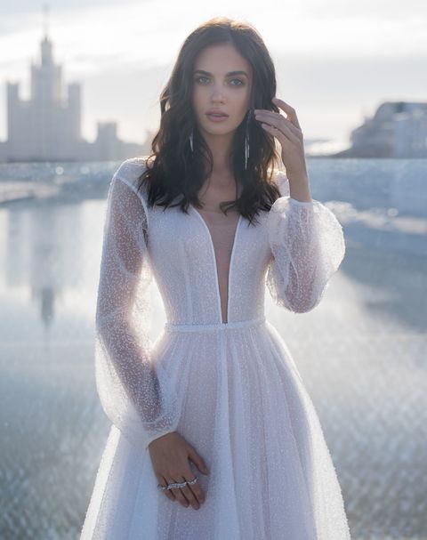 Свадебное платье Монэ. Силуэт А-силуэт. Цвет Айвори / Капучино. Вид 3