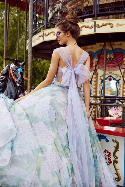 Свадебное платье Мадалена. Силуэт А-силуэт. Цвет оттенки Зеленого, Лавандовый / Фиолетовый. Вид 2