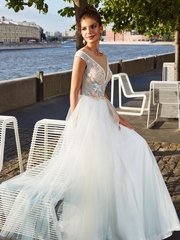 Свадебное платье Марианна. Силуэт А-силуэт. Цвет Белый / Молочный, Голубой / Синий. Вид 1