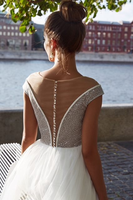 Свадебное платье Марианна. Силуэт А-силуэт. Цвет Белый / Молочный, Голубой / Синий. Вид 2