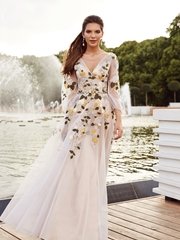 Свадебное платье Милана. Силуэт А-силуэт. Цвет Белый / Молочный, Золото, оттенки Зеленого. Вид 1