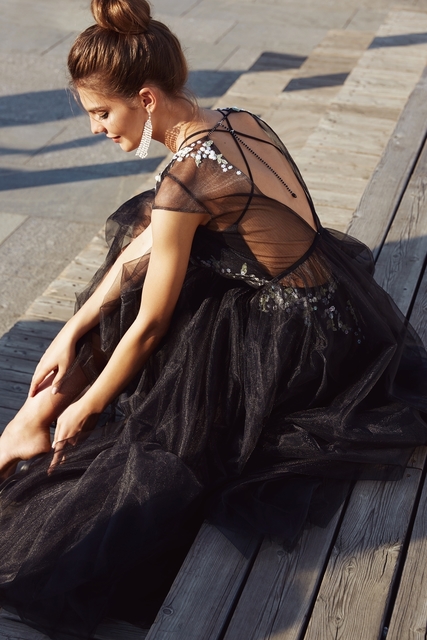 Свадебное платье Улла комплект. Силуэт А-силуэт. Цвет Белый / Молочный, оттенки Зеленого, Черный, Голубой / Синий. Вид 2