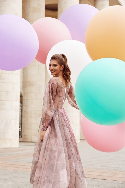 Свадебное платье Селини. Силуэт А-силуэт. Цвет Лавандовый / Фиолетовый, оттенки Розового. Вид 2