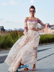 Свадебное платье Илавия. Силуэт А-силуэт. Цвет Белый / Молочный, Лавандовый / Фиолетовый. Вид 1