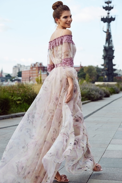 Свадебное платье Илавия. Силуэт А-силуэт. Цвет Белый / Молочный, Лавандовый / Фиолетовый. Вид 2