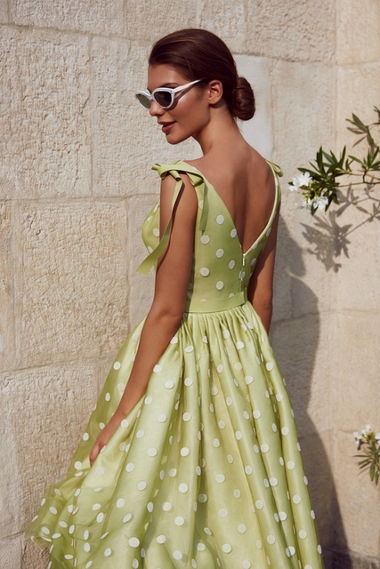 Свадебное платье Виола. Силуэт А-силуэт. Цвет Белый / Молочный, оттенки Зеленого. Вид 2