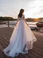 Свадебное платье Росселина-2. Силуэт А-силуэт. Цвет Айвори / Капучино, оттенки Розового. Вид 2