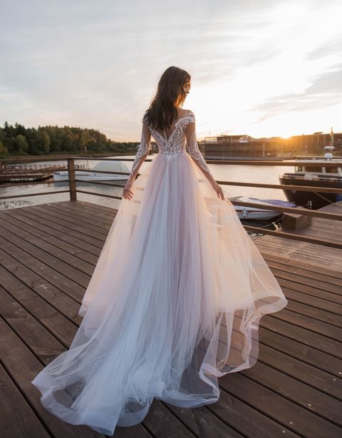 Свадебное платье Росселина-2. Силуэт А-силуэт. Цвет Айвори / Капучино, оттенки Розового. Вид 2