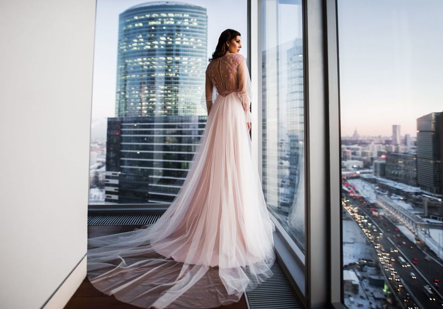 Свадебное платье Саманта. Силуэт А-силуэт. Цвет оттенки Розового. Вид 2