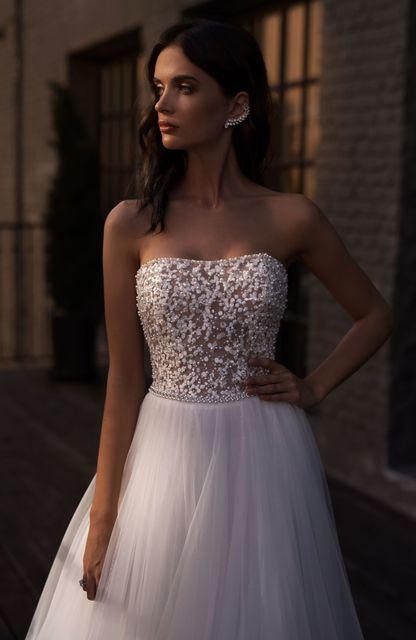 Свадебное платье Тэсса. Силуэт А-силуэт. Цвет Айвори / Капучино. Вид 3