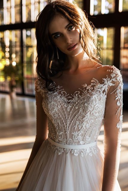 Свадебное платье Эванс. Силуэт А-силуэт. Цвет Айвори / Капучино. Вид 3