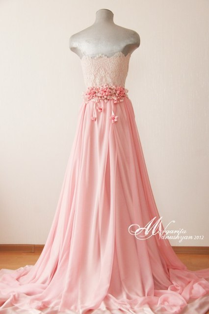 Свадебное платье Любовь. Силуэт А-силуэт. Цвет оттенки Розового. Вид 2