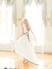 Свадебное платье Балерина. Силуэт А-силуэт. Цвет Белый / Молочный, Черный. Вид 2