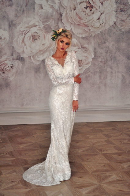 Свадебное платье Натали. Силуэт Рыбка. Цвет Айвори / Капучино. Вид 3