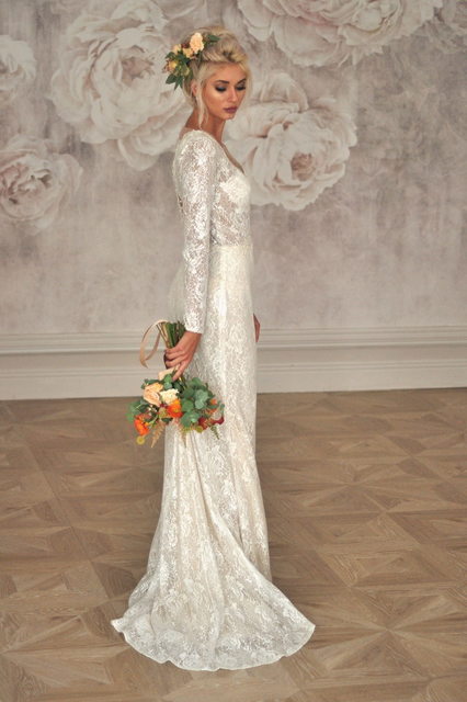 Свадебное платье Натали. Силуэт Рыбка. Цвет Айвори / Капучино. Вид 4