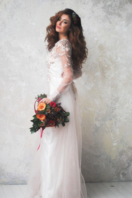 Свадебное платье Грация. Силуэт А-силуэт. Цвет Белый / Молочный. Вид 3