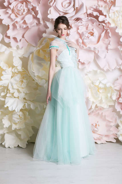 Свадебное платье Жозефин. Силуэт А-силуэт. Цвет Голубой / Синий. Вид 2