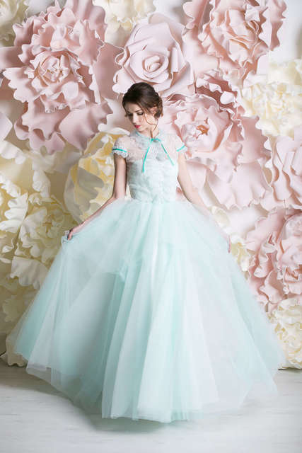 Свадебное платье Жозефин. Силуэт А-силуэт. Цвет Голубой / Синий. Вид 3